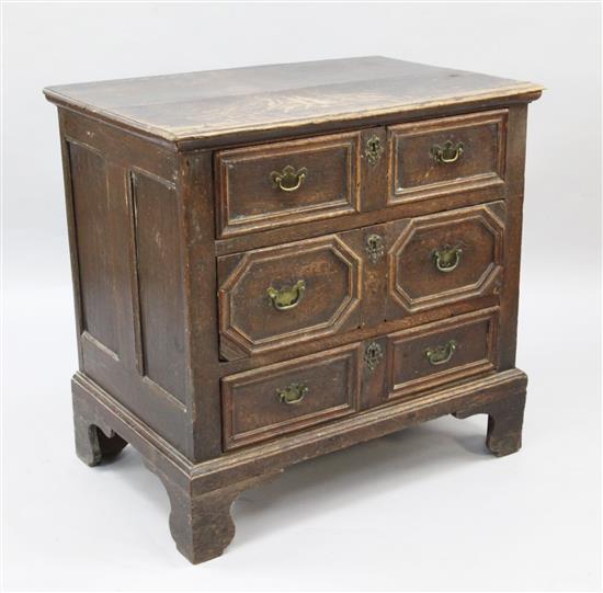 A William III oak chest, c.1700, W.2ft 8in. D.1ft 9in. H.2ft 7in.